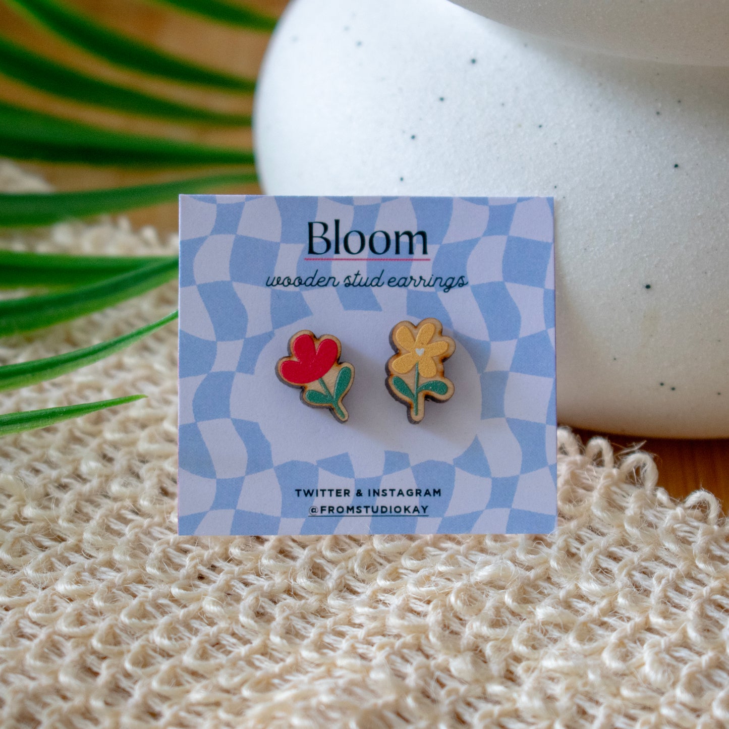 Bloom wooden stud earrings