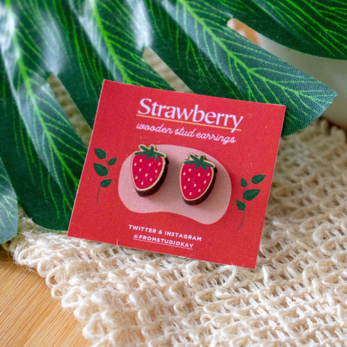 Strawberry wooden stud earrings