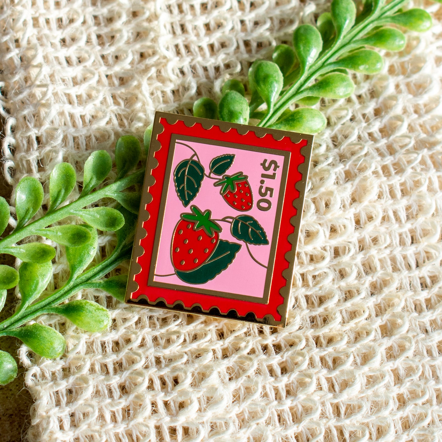 Strawberry Stamp Enamel Pin